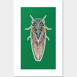 Art Nouveau Cicada White Outline Posters and Art